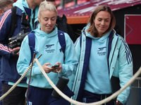 Leah Williamson of Arsenal and Lia Walti of Arsenal participate in the Barclays FA Women's Super League soccer match between West Ham United...