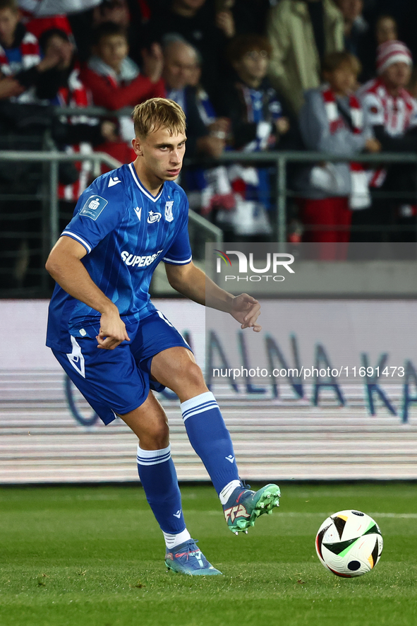 Michal Gurgul of Lech Poznan during Cracovia - Lech Poznan match of the Ekstraklasa Polish Football League, at Cracovia Stadium in Krakow, P...