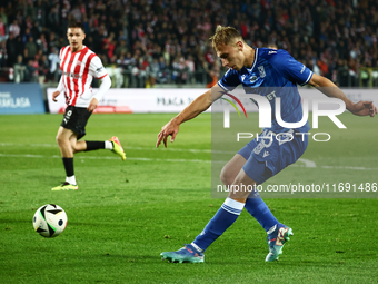 Michal Gurgul of Lech Poznan during Cracovia - Lech Poznan match of the Ekstraklasa Polish Football League, at Cracovia Stadium in Krakow, P...