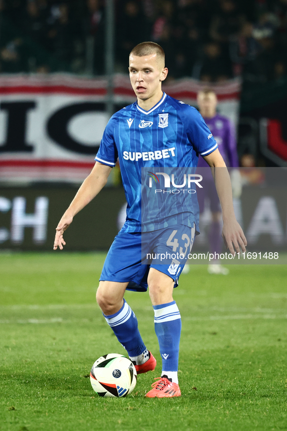 Antoni Kozubal of Lech Poznan during Cracovia - Lech Poznan match of the Ekstraklasa Polish Football League, at Cracovia Stadium in Krakow,...