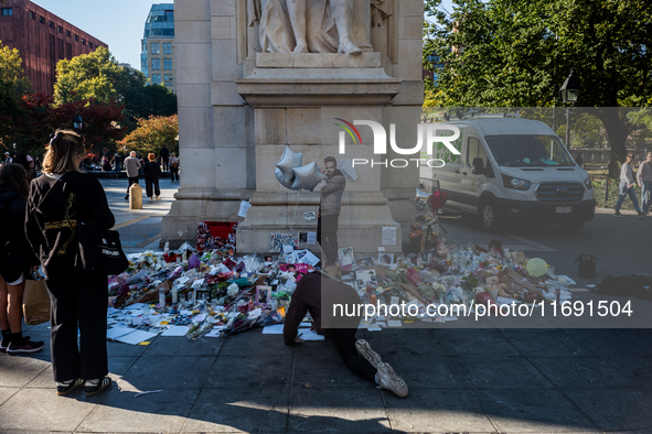 A memorial dedicated to former One Direction singer Liam Payne is at Washington Square Park in New York, New York, on October 21, 2021. Payn...