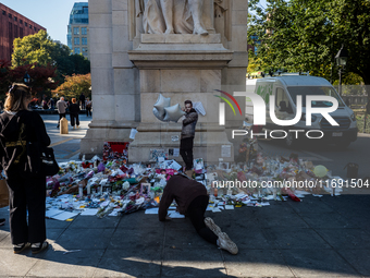 A memorial dedicated to former One Direction singer Liam Payne is at Washington Square Park in New York, New York, on October 21, 2021. Payn...