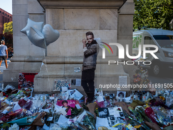 A memorial dedicated to former One Direction singer Liam Payne is at Washington Square Park in New York, New York, on October 21, 2021. Payn...