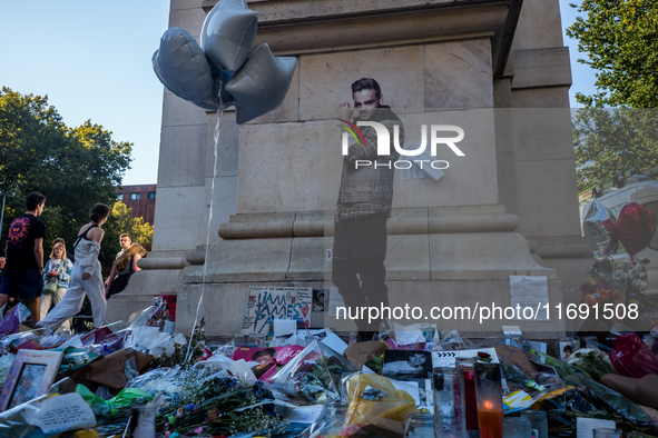 A memorial dedicated to former One Direction singer Liam Payne is at Washington Square Park in New York, New York, on October 21, 2021. Payn...