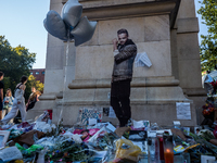 A memorial dedicated to former One Direction singer Liam Payne is at Washington Square Park in New York, New York, on October 21, 2021. Payn...