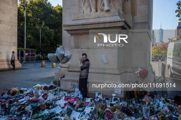 A memorial dedicated to former One Direction singer Liam Payne is at Washington Square Park in New York, New York, on October 21, 2021. Payn...