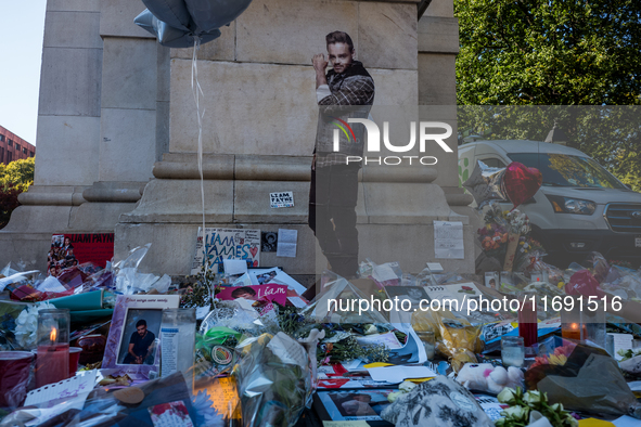 A memorial dedicated to former One Direction singer Liam Payne is at Washington Square Park in New York, New York, on October 21, 2021. Payn...