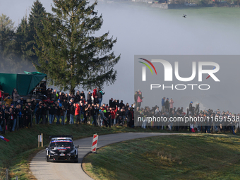 Driver Takamoto Katsuta and co-driver Aaron Johnston of Team Toyota Gazoo Racing WRT, in a Toyota GR Yaris Rally1 Hybrid, face the fourth da...