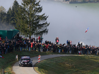 Driver Takamoto Katsuta and co-driver Aaron Johnston of Team Toyota Gazoo Racing WRT, in a Toyota GR Yaris Rally1 Hybrid, face the fourth da...