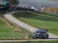 Driver Elfyn Evans and co-driver Scott Martin of the team Toyota Gazoo Racing WRT, in a Toyota GR Yaris Rally1 Hybrid, face the fourth day o...