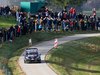 Kalle Rovanpera and co-driver Jonne Halttunen of the team Toyota Gazoo Racing WRT drive the Toyota GR Yaris Rally1 Hybrid. They face the fou...