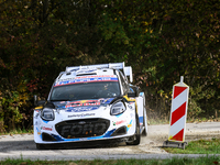 Driver Adrien Fourmaux and co-driver Alexandre Coria of the team M-Sport Ford World Rally Team Ford Puma Rally1 Hybrid face the fourth day o...