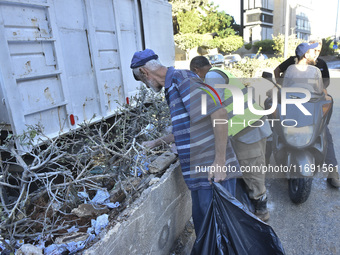 A view of the destruction after the Israeli army targets Bank Kared Al Hassan with a series of airstrikes on the suburb of Dahieh, as debris...