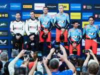 Driver Elfyn Evans and co-driver Scott Martin, driver Ott Tanak and co-driver Martin Jarveoja, and driver Thierry Neuville and co-driver Mar...