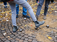 CLAP Montmartre members play petanque on the road after being evicted from the ground on Rue Junot, where they have played boules for fifty...