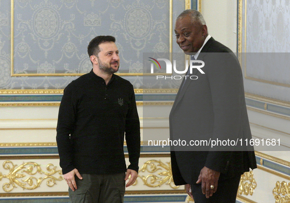 US Secretary of Defense Lloyd Austin and President of Ukraine Volodymyr Zelenskyy meet in Kyiv, Ukraine, on October 21, 2024. 