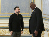 US Secretary of Defense Lloyd Austin and President of Ukraine Volodymyr Zelenskyy meet in Kyiv, Ukraine, on October 21, 2024. (