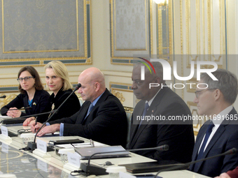 US Secretary of Defense Lloyd Austin (second from right) is seen during his meeting with President of Ukraine Volodymyr Zelenskyy in Kyiv, U...