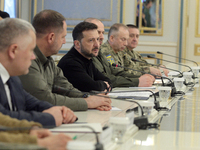 President of Ukraine Volodymyr Zelenskyy speaks during his meeting with US Secretary of Defense Lloyd Austin in Kyiv, Ukraine, on October 21...