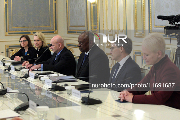 US Secretary of Defense Lloyd Austin meets with President of Ukraine Volodymyr Zelenskyy in Kyiv, Ukraine, on October 21, 2024. 