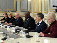 US Secretary of Defense Lloyd Austin meets with President of Ukraine Volodymyr Zelenskyy in Kyiv, Ukraine, on October 21, 2024. (