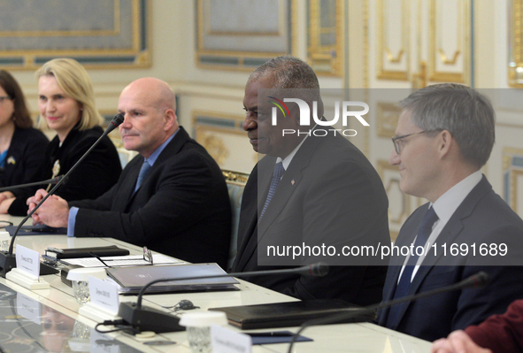 US Secretary of Defense Lloyd Austin meets with President of Ukraine Volodymyr Zelenskyy in Kyiv, Ukraine, on October 21, 2024. 