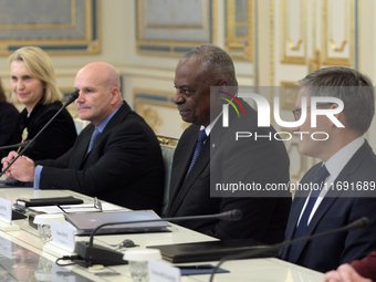 US Secretary of Defense Lloyd Austin meets with President of Ukraine Volodymyr Zelenskyy in Kyiv, Ukraine, on October 21, 2024. (