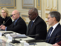 US Secretary of Defense Lloyd Austin meets with President of Ukraine Volodymyr Zelenskyy in Kyiv, Ukraine, on October 21, 2024. (