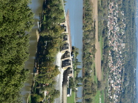 An aerial view shows the Rhone and the Saint Pierre de Boeuf hydraulic dam in the Loire after the floods on October 21, 2024. (