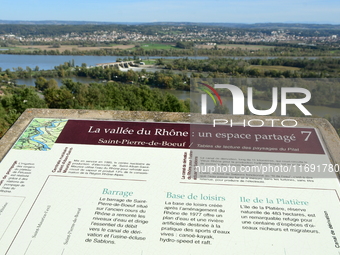 An aerial view shows the Rhone and the Saint Pierre de Boeuf hydraulic dam in the Loire after the floods on October 21, 2024. (