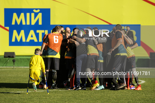 A football match takes place in Kyiv, Ukraine, on October 20, 2024, with the participation of veterans of the Russian-Ukrainian war, patient...