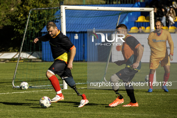 A football match takes place in Kyiv, Ukraine, on October 20, 2024, with the participation of veterans of the Russian-Ukrainian war, patient...