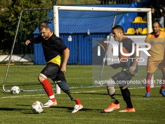 A football match takes place in Kyiv, Ukraine, on October 20, 2024, with the participation of veterans of the Russian-Ukrainian war, patient...