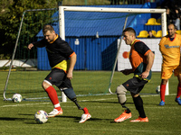 A football match takes place in Kyiv, Ukraine, on October 20, 2024, with the participation of veterans of the Russian-Ukrainian war, patient...