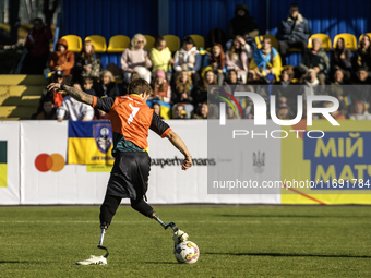 A football match takes place in Kyiv, Ukraine, on October 20, 2024, with the participation of veterans of the Russian-Ukrainian war, patient...