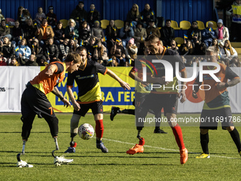 A football match takes place in Kyiv, Ukraine, on October 20, 2024, with the participation of veterans of the Russian-Ukrainian war, patient...