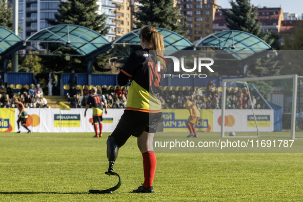 A football match takes place in Kyiv, Ukraine, on October 20, 2024, with the participation of veterans of the Russian-Ukrainian war, patient...