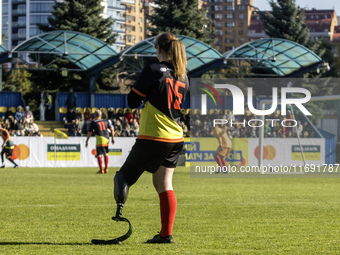 A football match takes place in Kyiv, Ukraine, on October 20, 2024, with the participation of veterans of the Russian-Ukrainian war, patient...