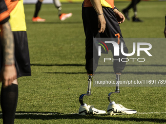 A football match takes place in Kyiv, Ukraine, on October 20, 2024, with the participation of veterans of the Russian-Ukrainian war, patient...