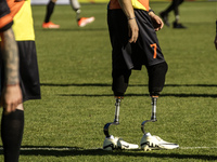 A football match takes place in Kyiv, Ukraine, on October 20, 2024, with the participation of veterans of the Russian-Ukrainian war, patient...