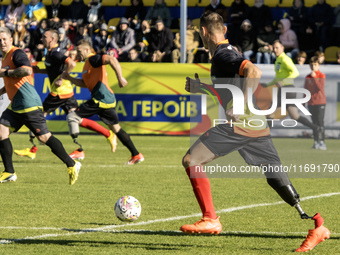 A football match takes place in Kyiv, Ukraine, on October 20, 2024, with the participation of veterans of the Russian-Ukrainian war, patient...