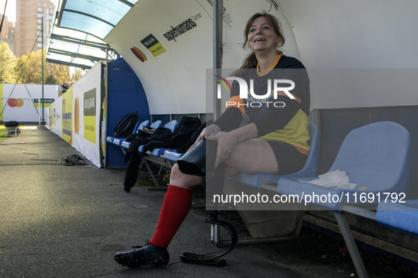 A football match takes place in Kyiv, Ukraine, on October 20, 2024, with the participation of veterans of the Russian-Ukrainian war, patient...