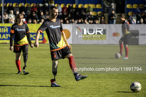 A football match takes place in Kyiv, Ukraine, on October 20, 2024, with the participation of veterans of the Russian-Ukrainian war, patient...