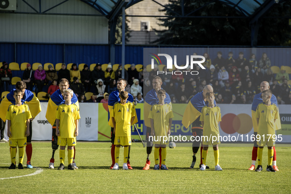 A football match takes place in Kyiv, Ukraine, on October 20, 2024, with the participation of veterans of the Russian-Ukrainian war, patient...