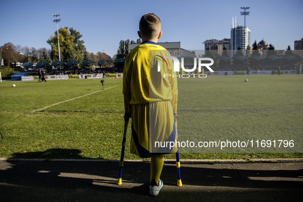 A football match takes place in Kyiv, Ukraine, on October 20, 2024, with the participation of veterans of the Russian-Ukrainian war, patient...