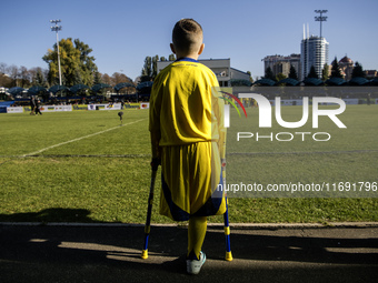 A football match takes place in Kyiv, Ukraine, on October 20, 2024, with the participation of veterans of the Russian-Ukrainian war, patient...