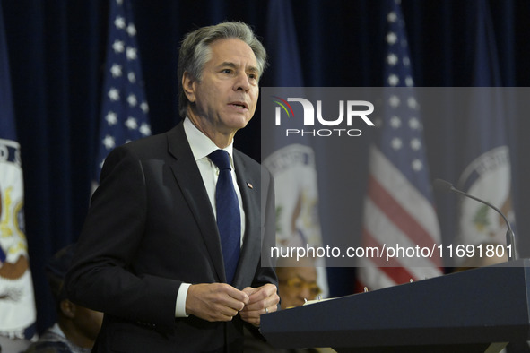 US State Department Secretary Antony Blinken delivers remarks and presents awards during a Secretary of State's Award for Global Anti-Racism...