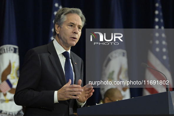 US State Department Secretary Antony Blinken delivers remarks and presents awards during a Secretary of State's Award for Global Anti-Racism...