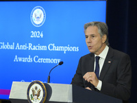 US State Department Secretary Antony Blinken delivers remarks and presents awards during a Secretary of State's Award for Global Anti-Racism...