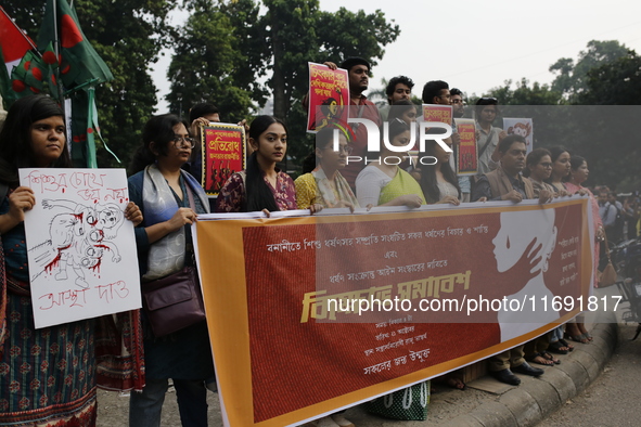 Students take part in a protest against recent child rape, demanding justice and punishment in all rape cases in Dhaka, Bangladesh, on Octob...